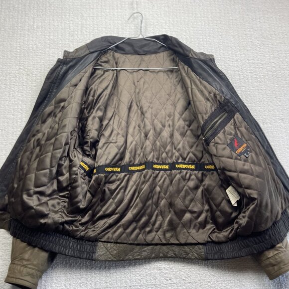 CORDOVAN Montreal Leather Bomber Jacket Military Style Olive Green Men Sz 42 VTG - Picture 7 of 16